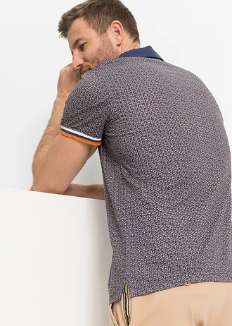 Koszulka polo z dżerseju z czystej bawełny organicznej, krótki rękaw • niebieski w graficzny wzór • sklep bonprix