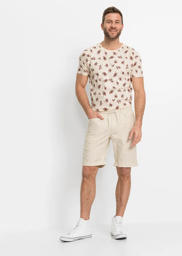 Instap bermuda van linnenmix, regular fit, Kleur: sandbeige