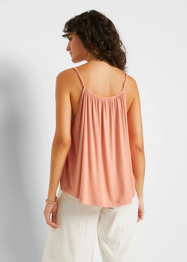 Top à fines bretelles en viscose fluide, Couleur: pêche