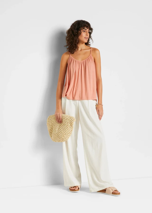 Top met spaghettibandjes van soepele viscose, Kleur: perzik