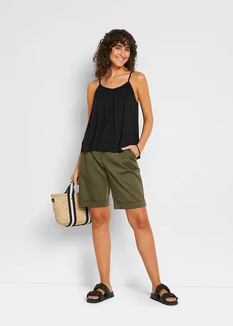 Top met spaghettibandjes van soepele viscose, Kleur: zwart