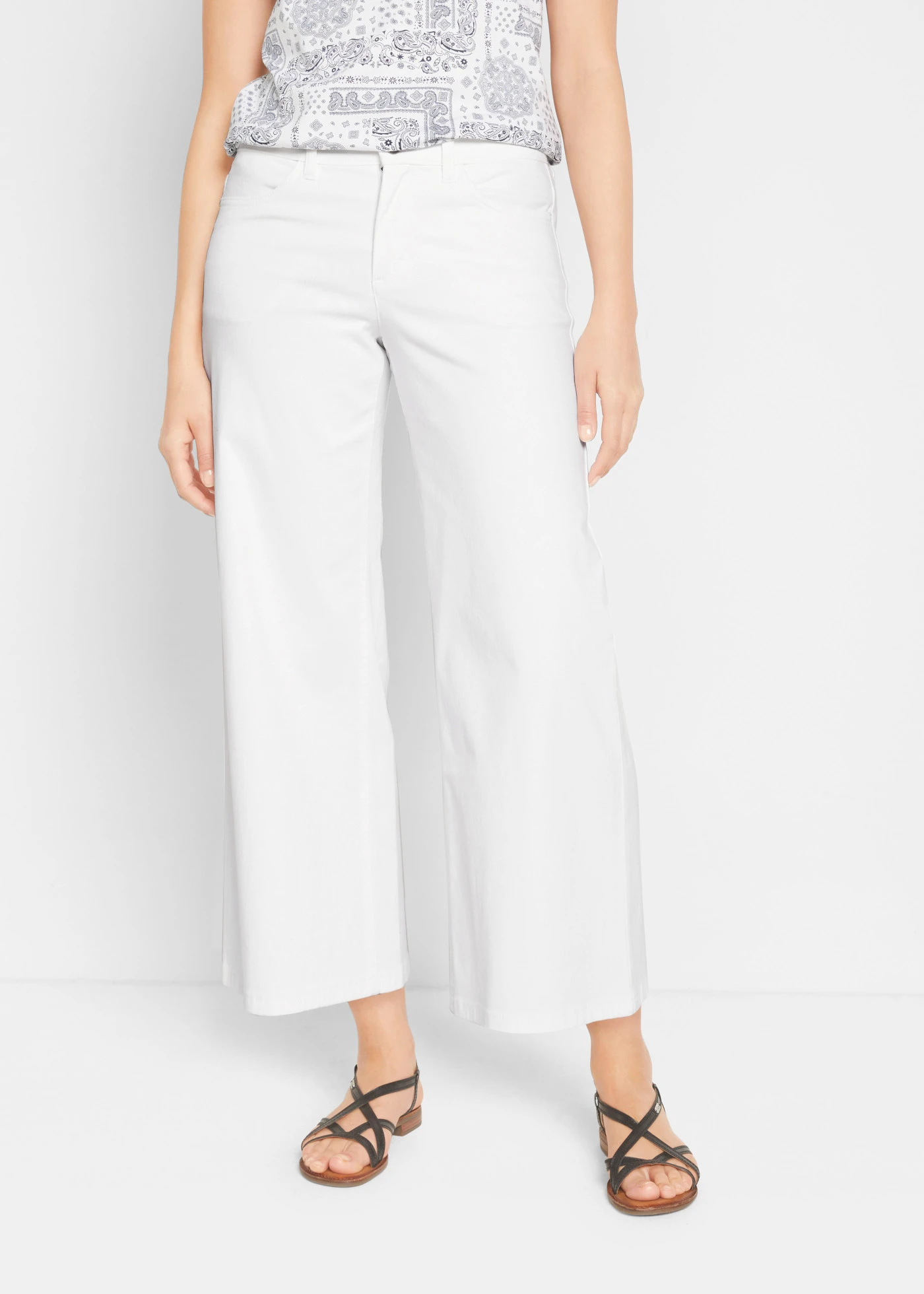 Jeansy culotte, mid waist (2 pary) • lodowy niebieski denim+biały • sklep bonprix