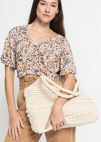 Taška Shopper, bavlnená, v štruktúrovanom vzhľade • krémová • obchod bonprix