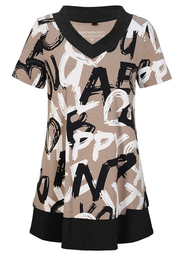 Dlouhé triko s krátkým rukávem • hnědošedo-černo-bílá s potiskem • bonprix obchod