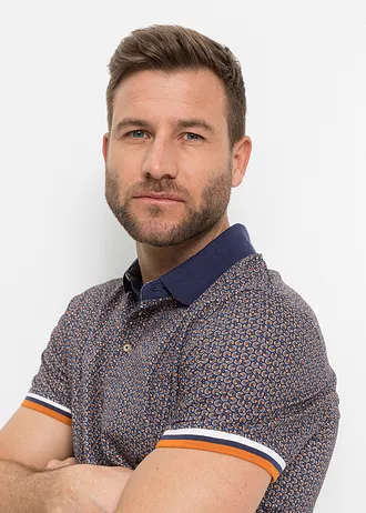 Koszulka polo z dżerseju z czystej bawełny organicznej, krótki rękaw • niebieski w graficzny wzór • sklep bonprix