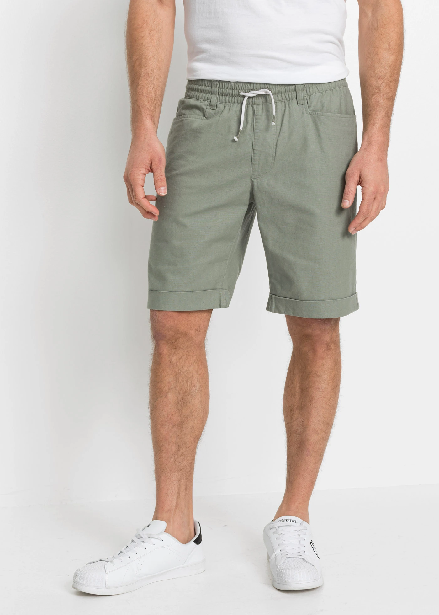 Bermuda à taille élastiquée en lin mélangé, Regular • gris vert • Boutique bonprix