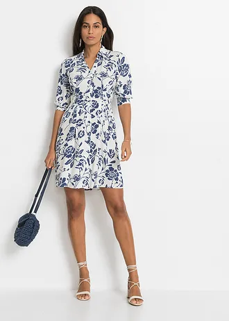 Blousejurk van soepele viscose, Kleur: wolwit-middernachtblauw gebloemd