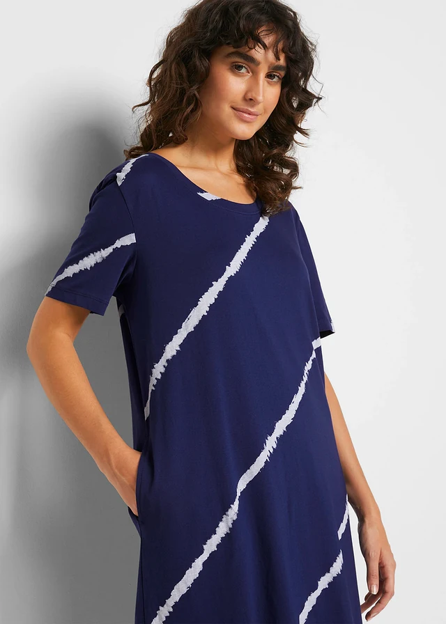 Robe trapèze en jersey de coton avec poches, long. genou • bleu nuit/blanc imprimé • product-page.page-title-suffix