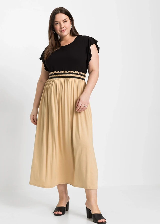 Robe en jersey viscose, Couleur: noir/latte macchiato