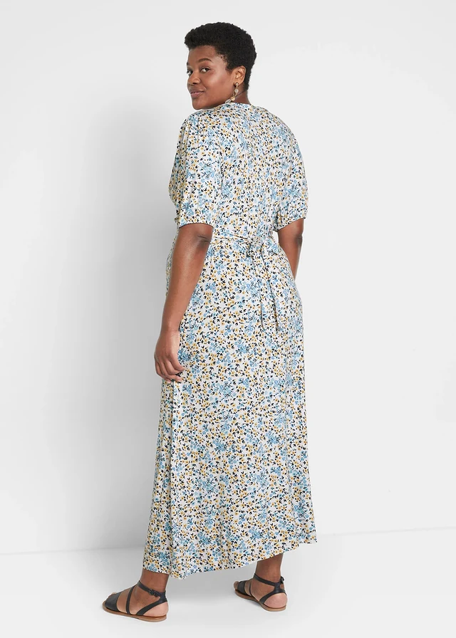 Maxi zwangerschapsjurk/voedingsjurk, Kleur: nevelblauw gebloemd