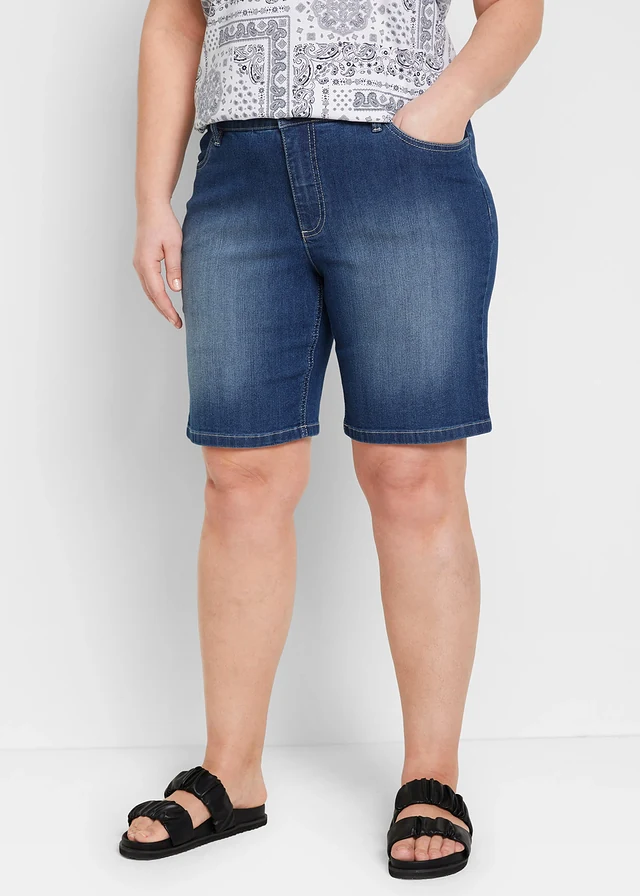 Jeans bermuda, mid waist, Kleur: blauw denim used