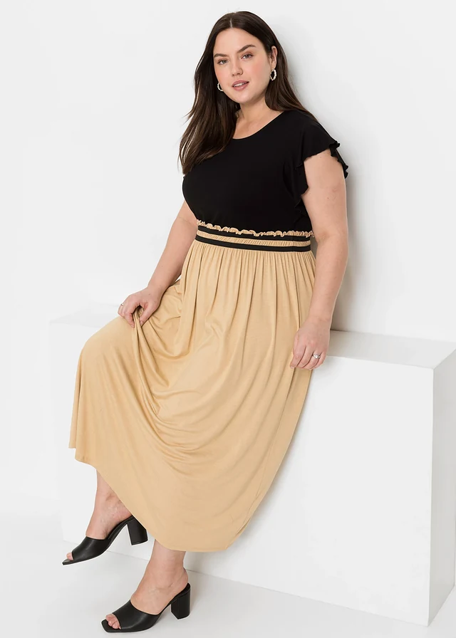 Robe en jersey viscose, Couleur: noir/latte macchiato