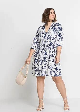 Blousejurk van soepele viscose, Kleur: wolwit/middernachtsblauw. gebloemd