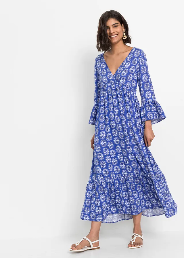 Robe caftan, Couleur: bleu brillant imprimé