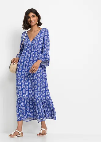 Kaftan jurk, Kleur: edelsteenblauw met print