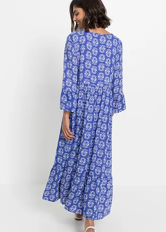 Kaftan jurk, Kleur: edelsteenblauw met print