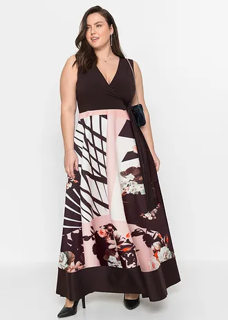 Maxi jurk, Kleur: zwart-roze-wit gebloemd