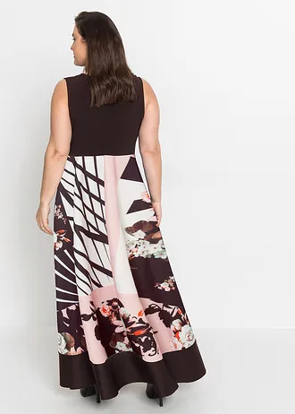 Maxi jurk, Kleur: zwart-roze-wit gebloemd