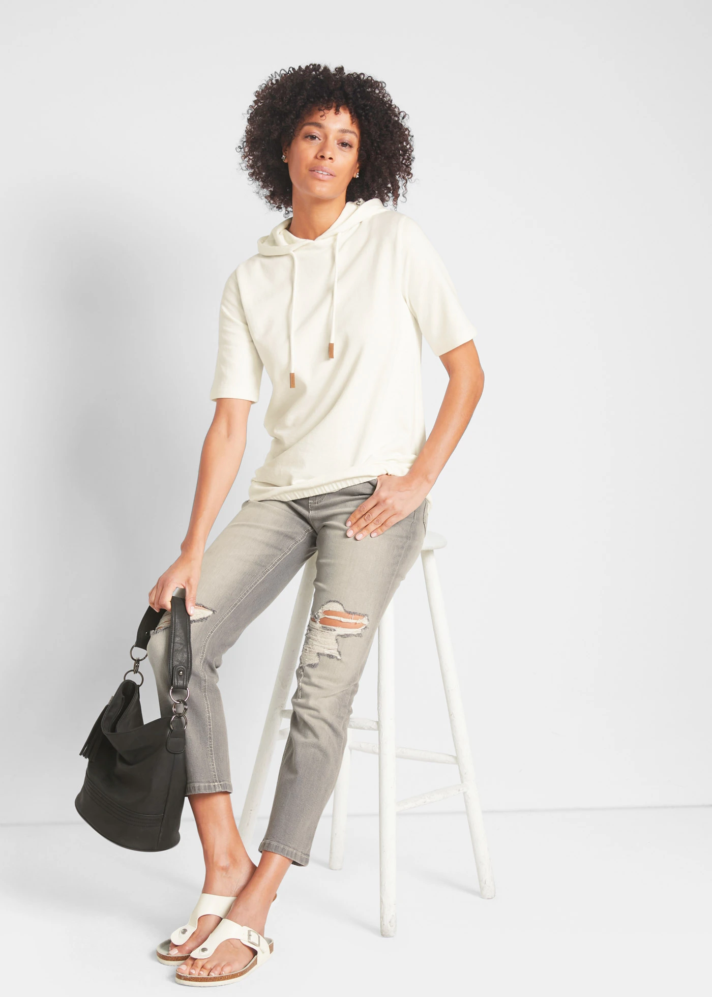 Mikina s kapucí, z bavlněné směsi • přírodní bílá • bonprix obchod