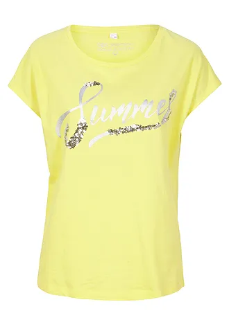 Shirt met pailletten, Kleur: lemon-zilver met print