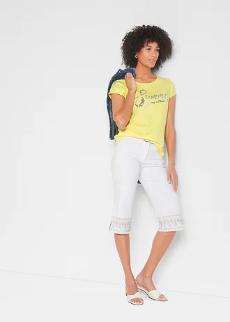 Shirt met pailletten, Kleur: lemon-zilver met print
