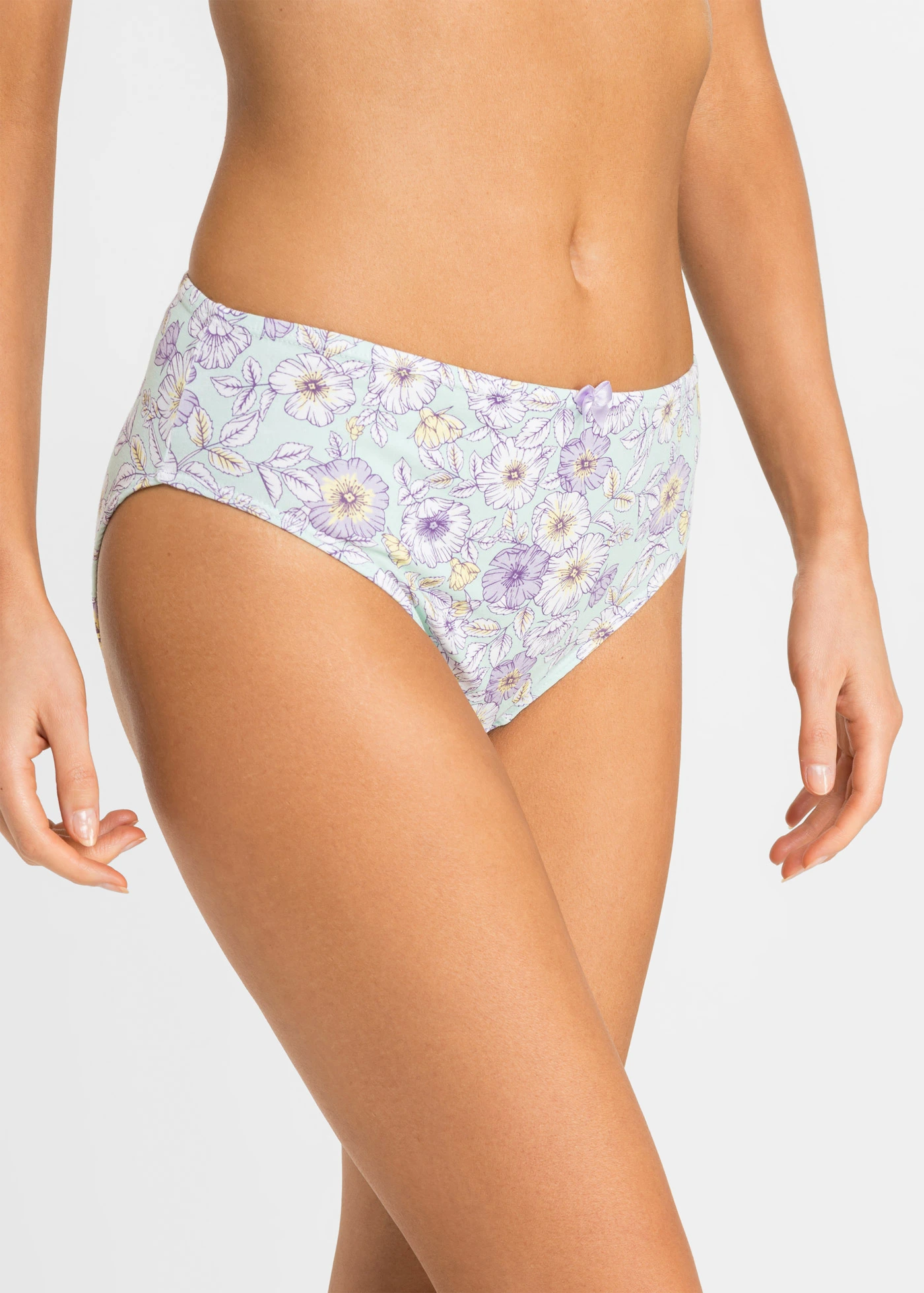 Chiloţi maxi cu bumbac confortabil (4buc/pac) • mentă pastel floral + lila + alb • magazin bonprix