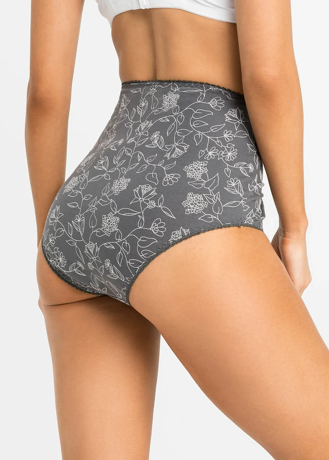 Tailleslip met aangenaam katoen (set van 4), Kleur: leisteengrijs-mat zilver gebloemd+leisteengrijs+mat zilver