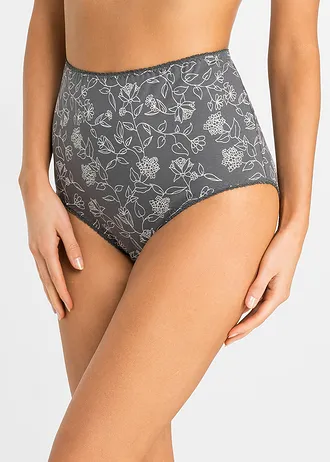 Lot de 4 slips taille haute confortables en coton • gris ardoise-argenté mat floral + gris ardoise + argenté mat • Boutique bonprix