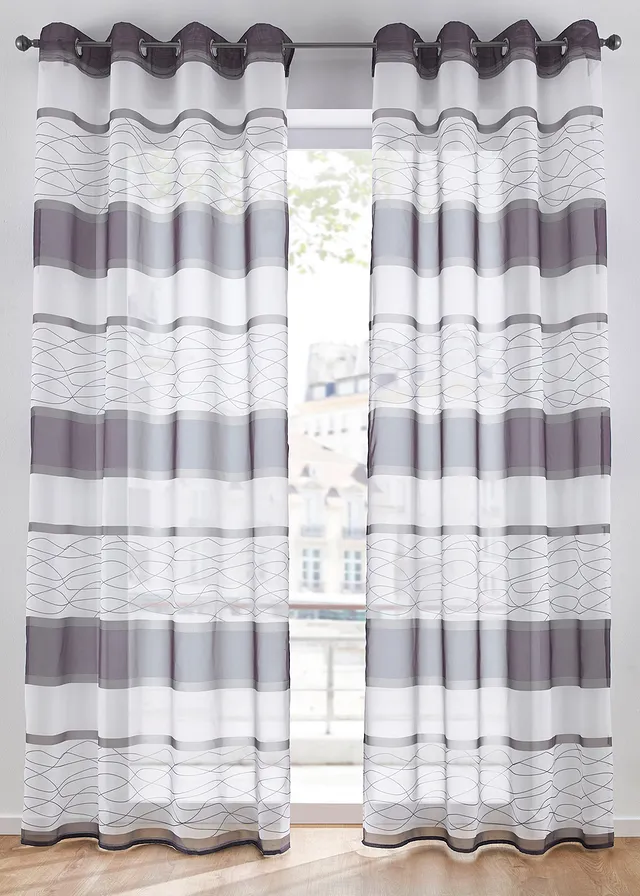 Voilage avec polyester recyclé (1 pce), Couleur: gris