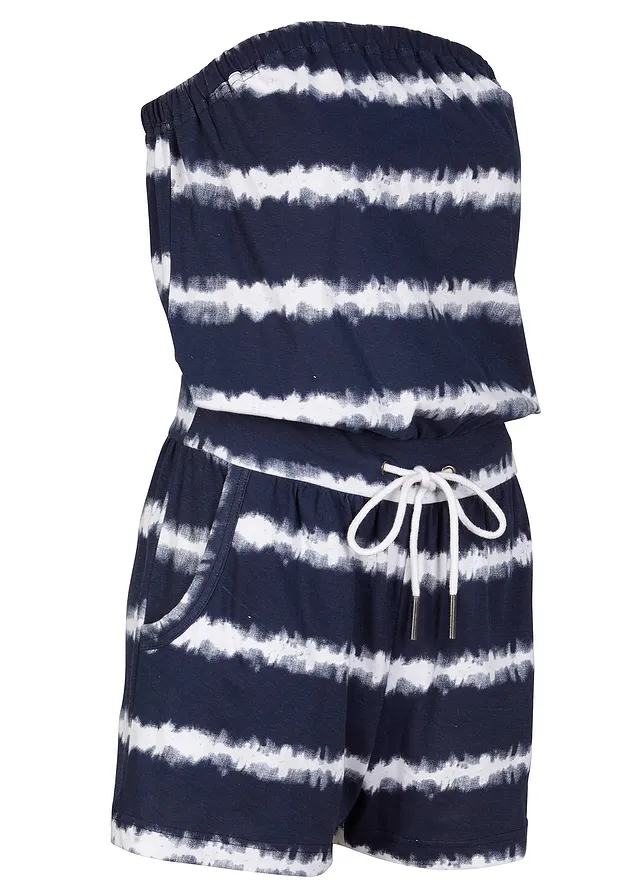Combishort bustier en coton, Couleur: bleu foncé imprimé