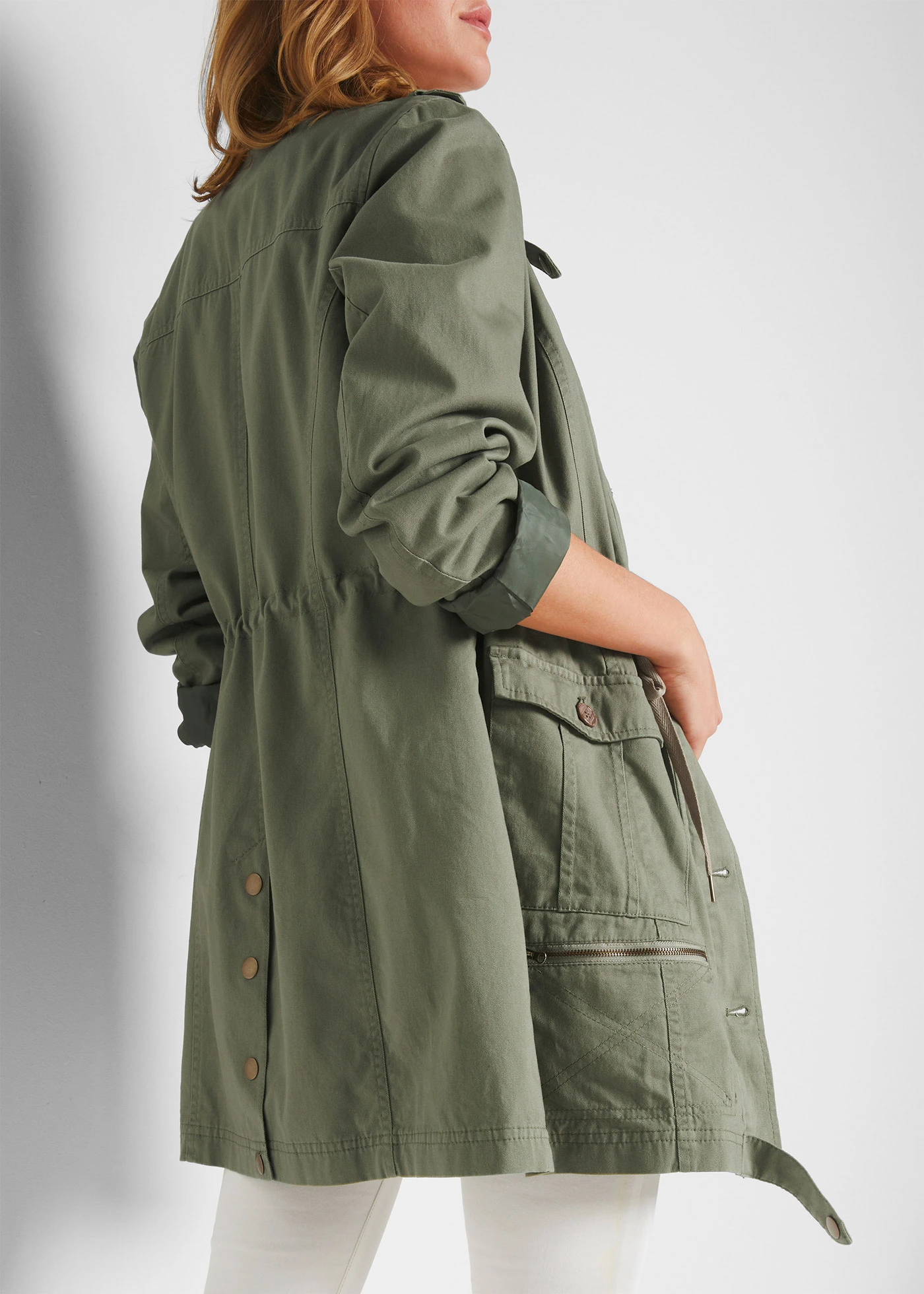 Katoenen parka in utility stijl, halflang • olijfgroen • bonprix online shop