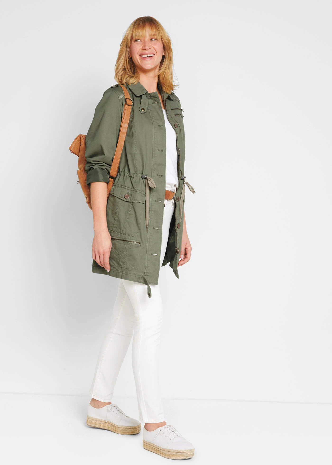 Katoenen parka in utility stijl, halflang • olijfgroen • bonprix online shop