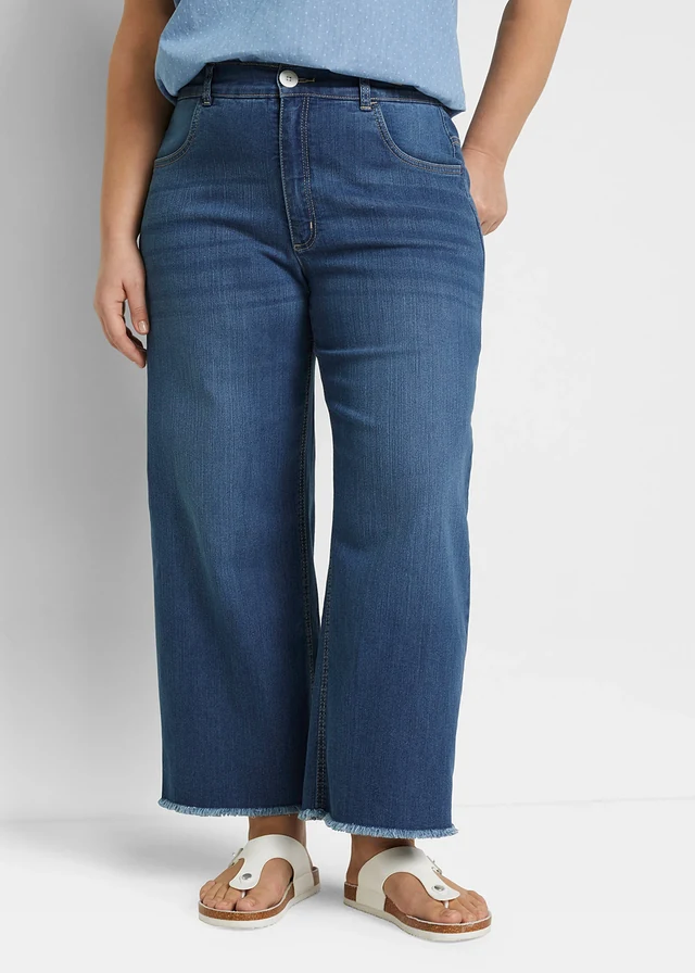 Jean large 7/8 extensible, Couleur: bleu denim used