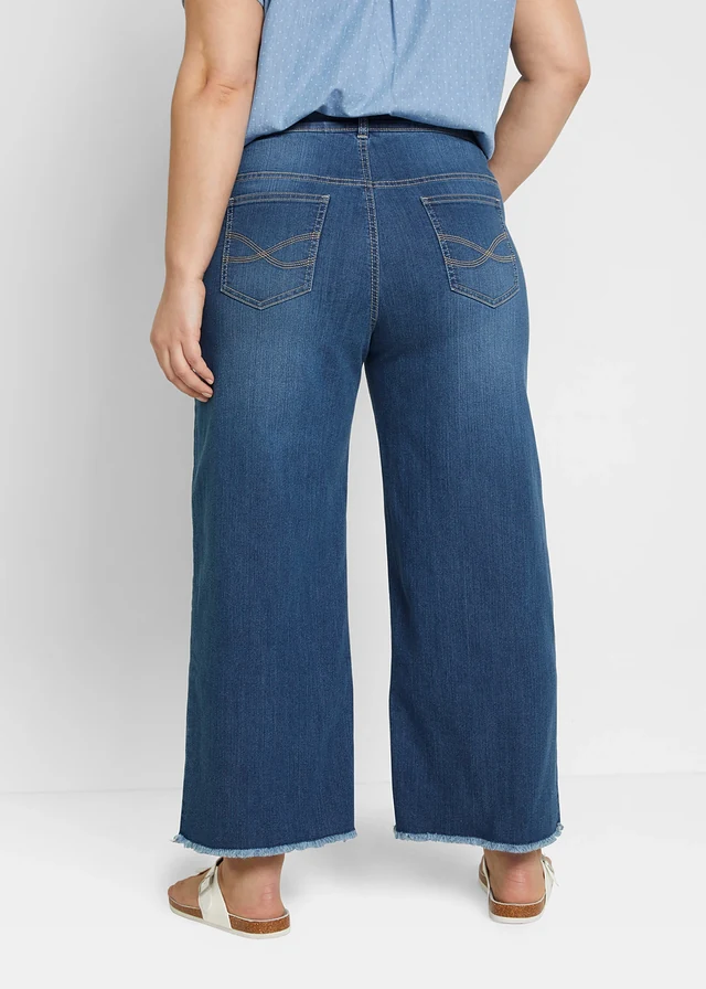 Jean large 7/8 extensible, Couleur: bleu denim used