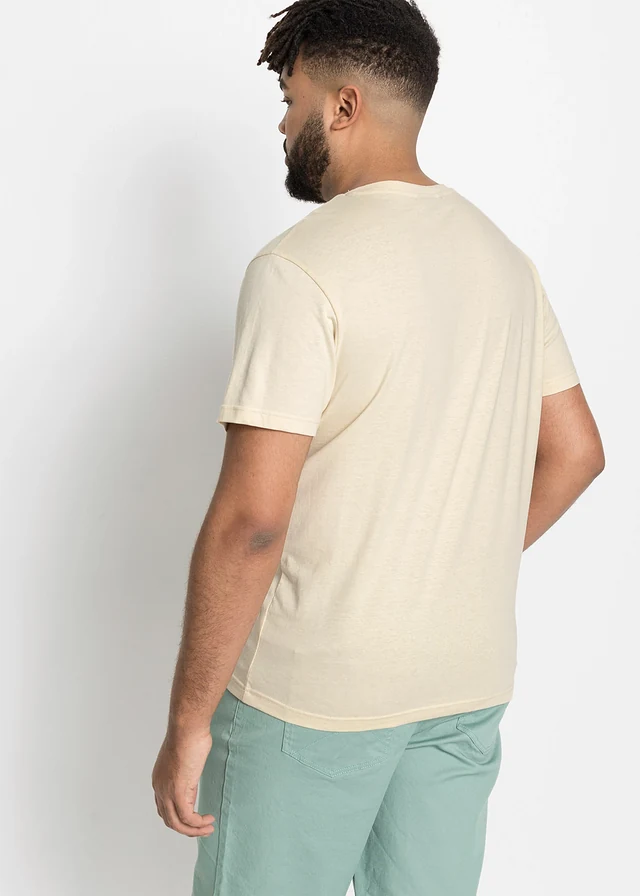 Lot de 3 T-shirts col tunisien 100% coton, Couleur: olive + beige + bleu foncé