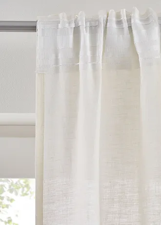 Katoenen gordijn met linnen (1 stuk), Kleur: crème