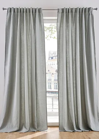 Katoenen gordijn met linnen (1 stuk), Kleur: crème