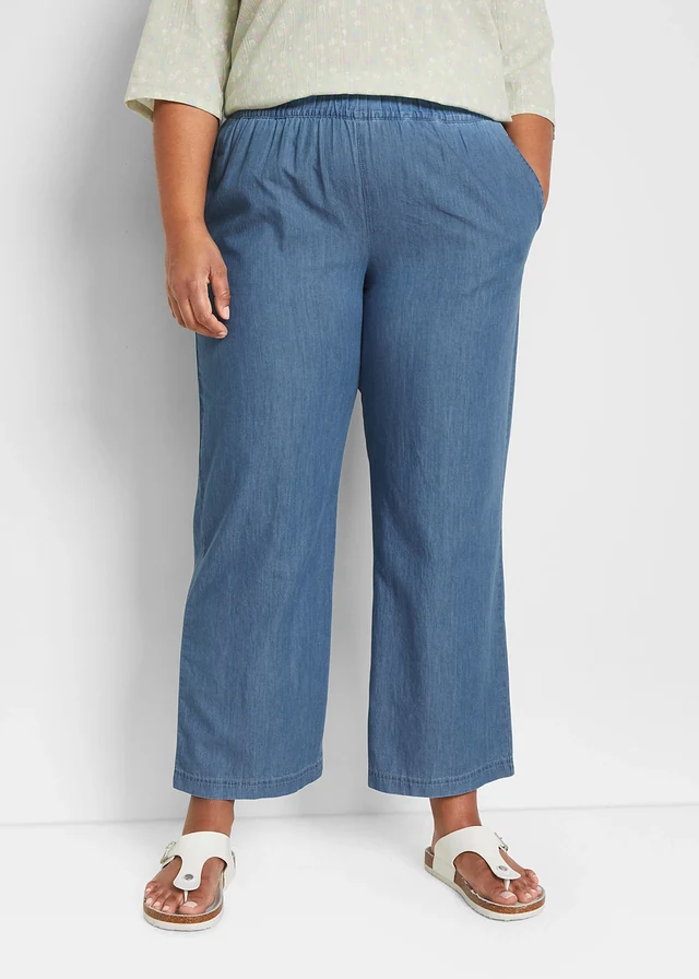 Jean large, taille haute, cropped, Couleur: bleu clair denim