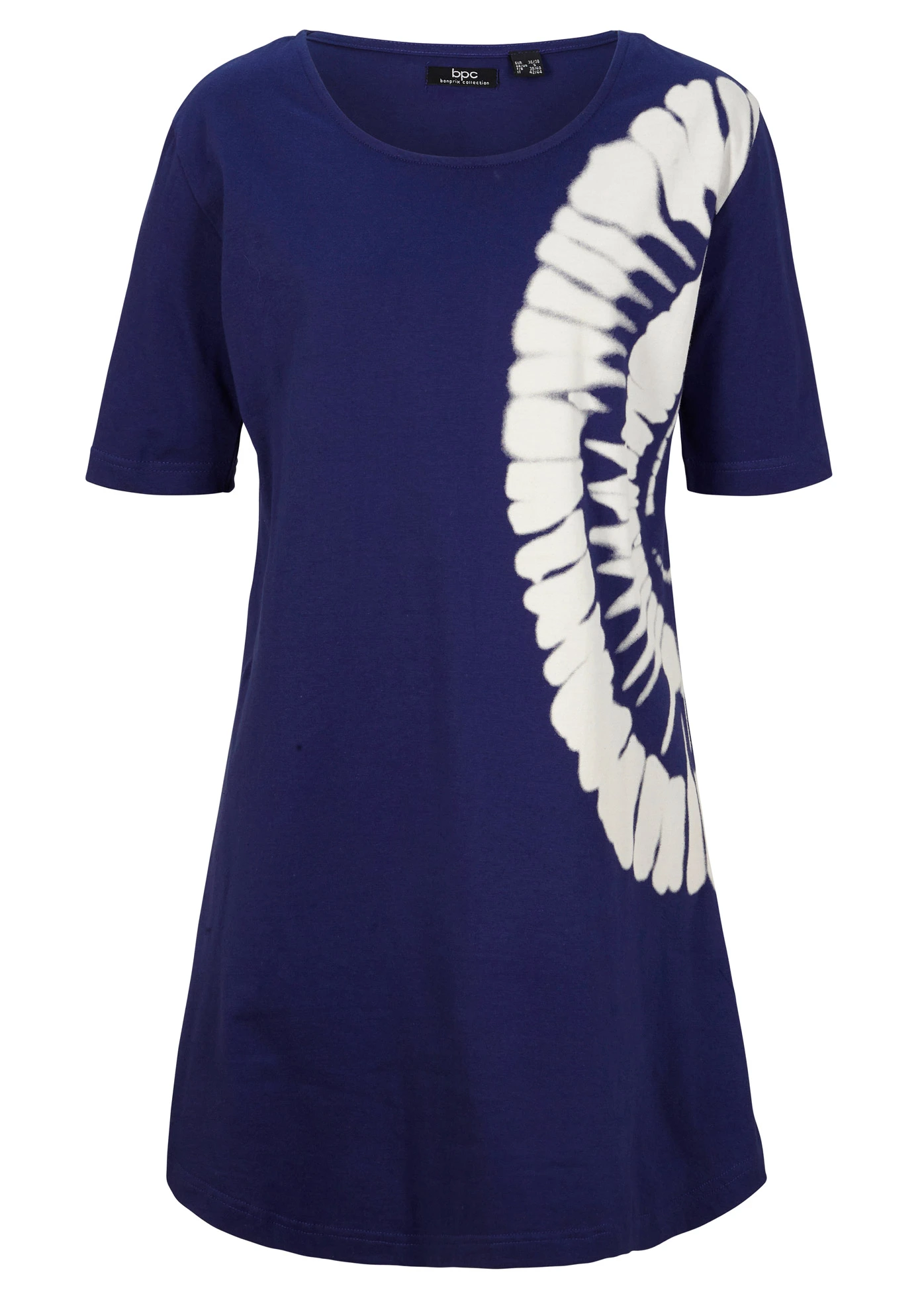 Big shirt met batikeffect van biologisch katoen • middernachtblauw-wolwit met print • bonprix online shop