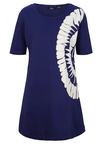 Big shirt met batikeffect van biologisch katoen • middernachtblauw-wolwit met print • bonprix online shop