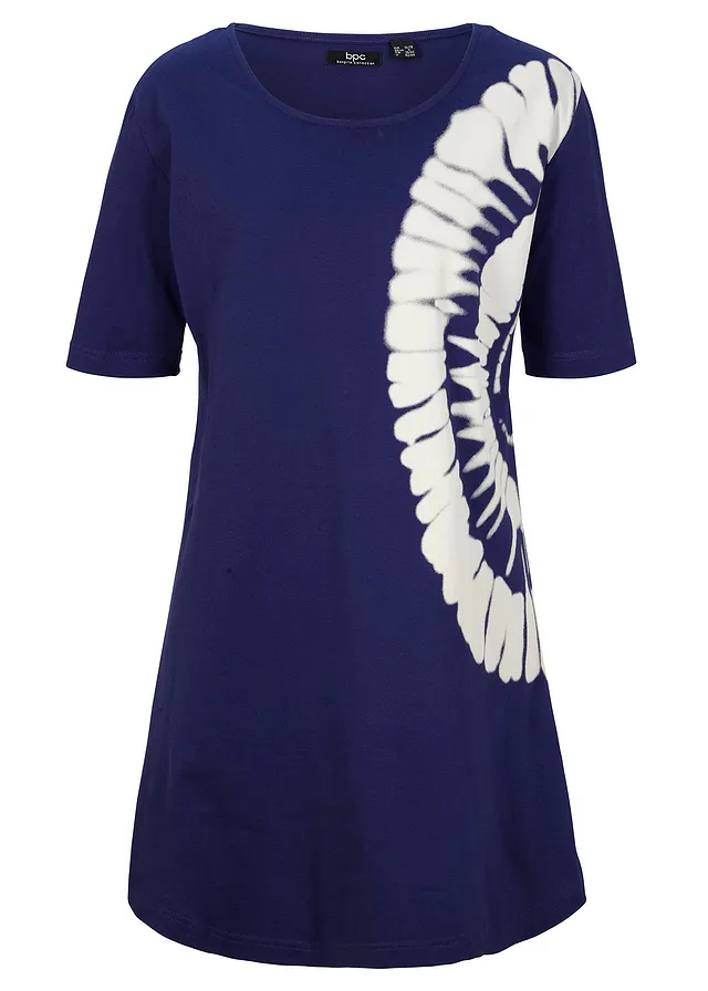 Shirt oversize w batikowy wzór, bawełna organiczna • kobaltowy + biel wełny • sklep bonprix