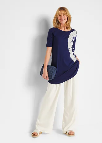 Bluză oversize batic, bumbac eco • marin-ecru • magazin bonprix
