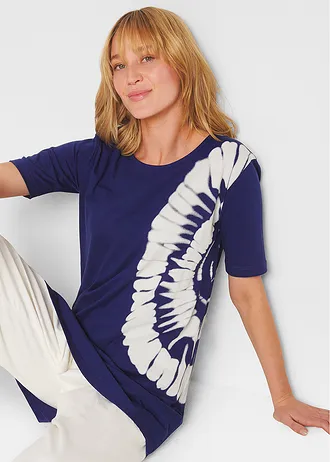 Big shirt met batikeffect van biologisch katoen • middernachtblauw-wolwit met print • bonprix online shop