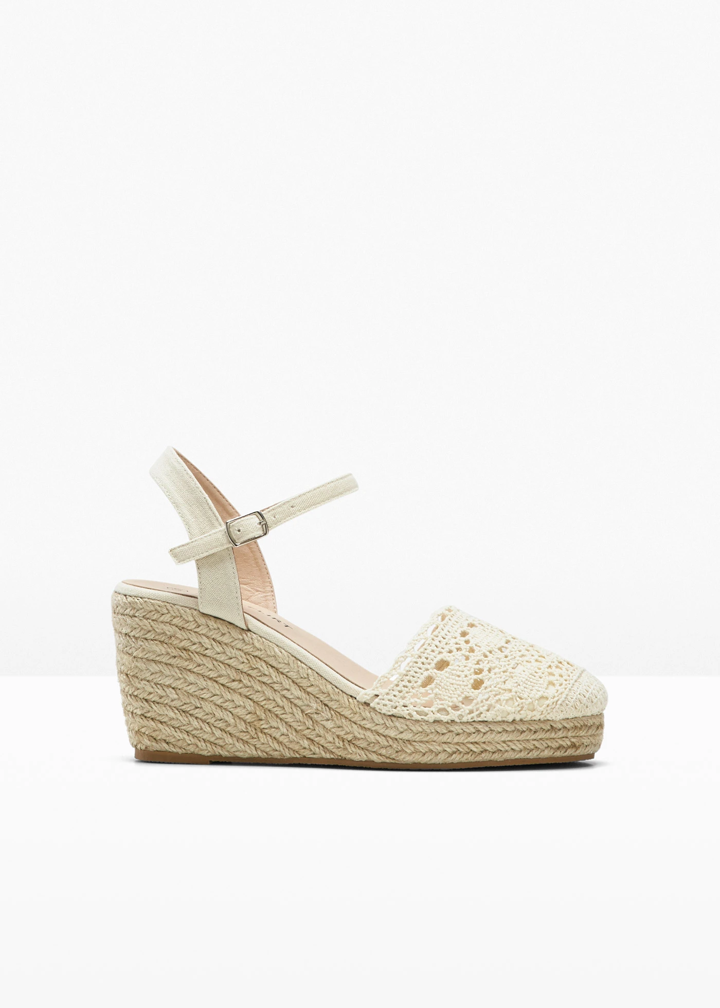 Czółenka na koturnie z efektem szydełkowym • beżowy • sklep bonprix