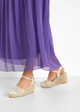 Czółenka na koturnie z efektem szydełkowym • beżowy • sklep bonprix