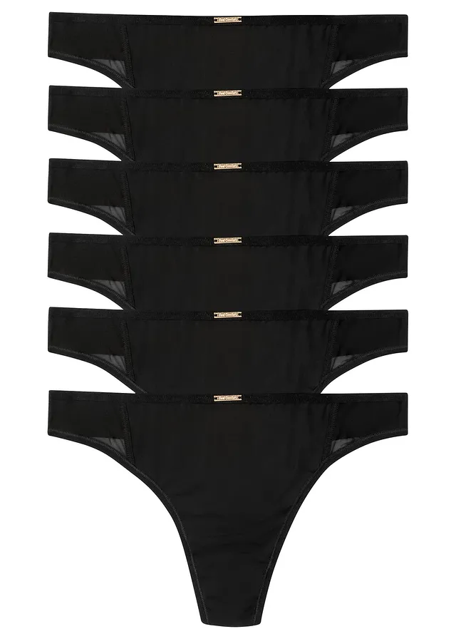 Feel Comfort string van microvezel (set van 6), Kleur: zwart