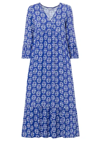 Kaftan jurk, Kleur: edelsteenblauw met print