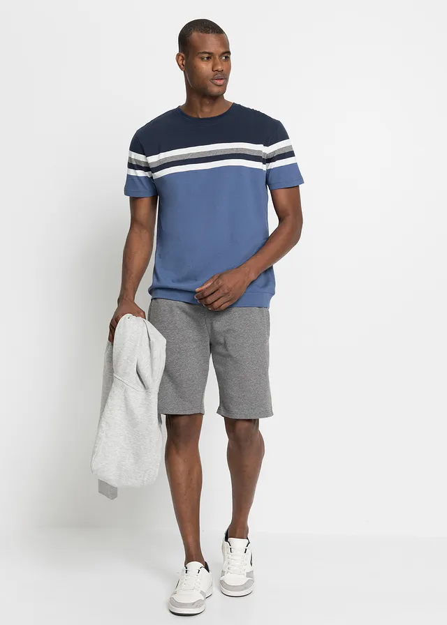 T-shirt 100% coton, Couleur: indigo clair rayé