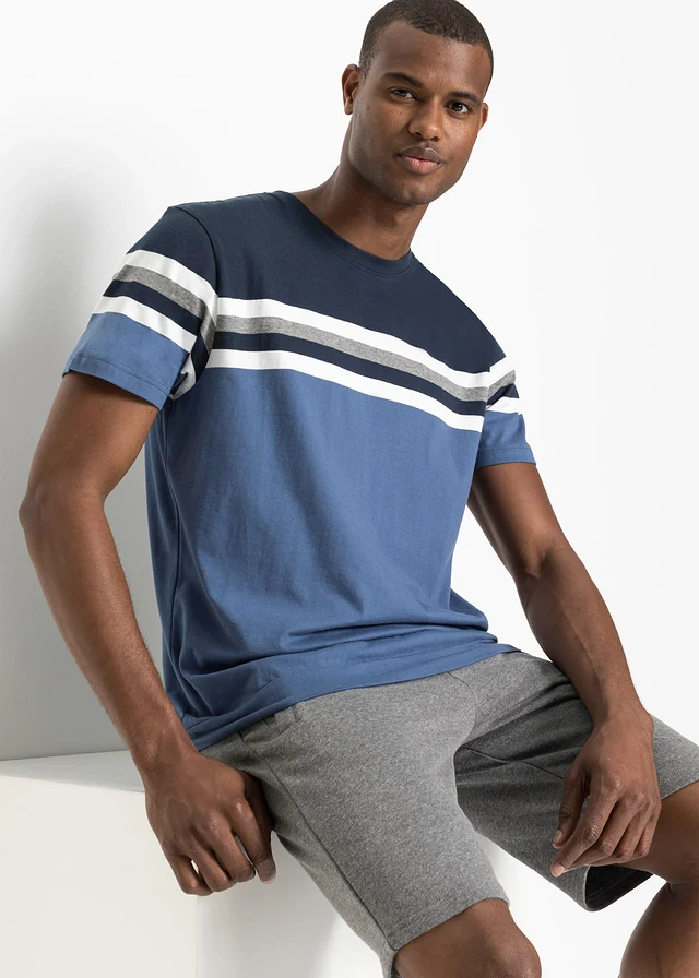 T-shirt 100% coton, Couleur: indigo clair rayé