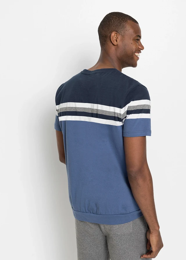T-shirt 100% coton, Couleur: indigo clair rayé